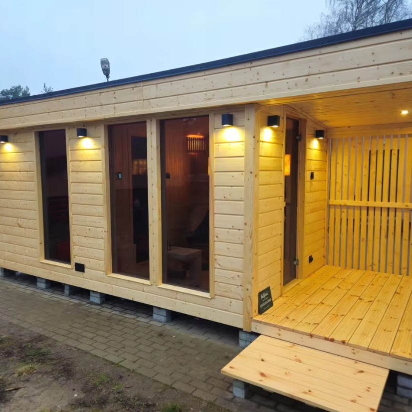 Outdoor Spa Sauna Cabin with Covered Porch and Large Glass product image