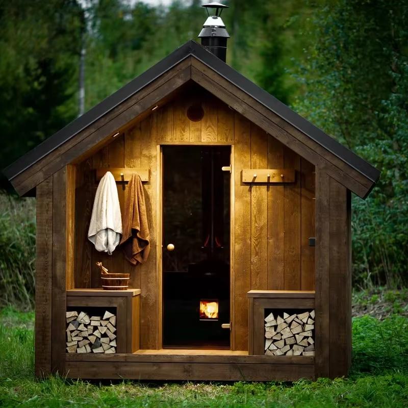 Traditional Forest Sauna House 2-4 Person Solid Wood Sauna with Firewood Storage product image