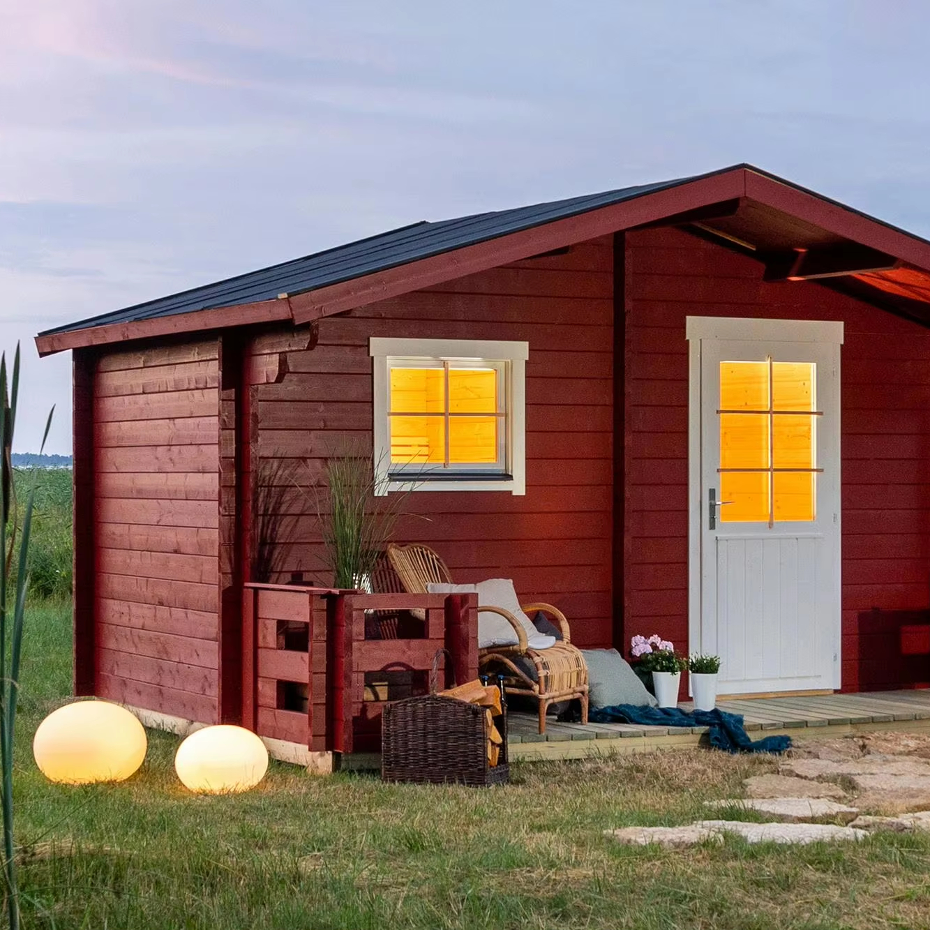 Red Outdoor Cabin Sauna with Integrated Patio product image