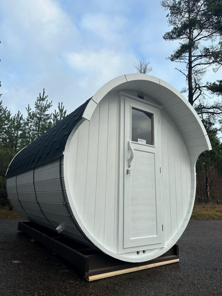 4-6 Person Outdoor Glass Front Shingle Roof Barrel Sauna product image