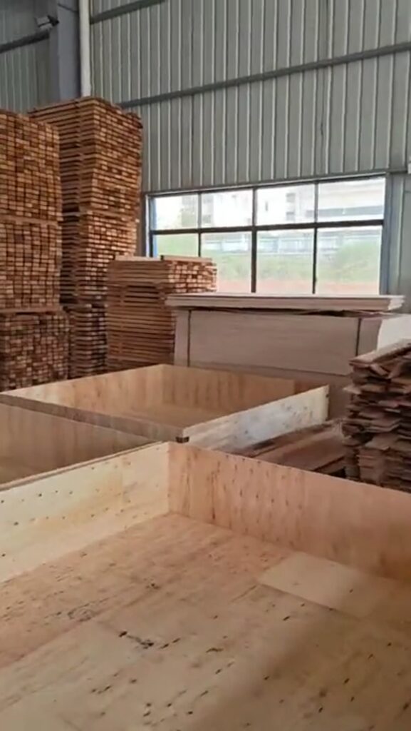 Video frame showing prepared sauna wood stock for production review