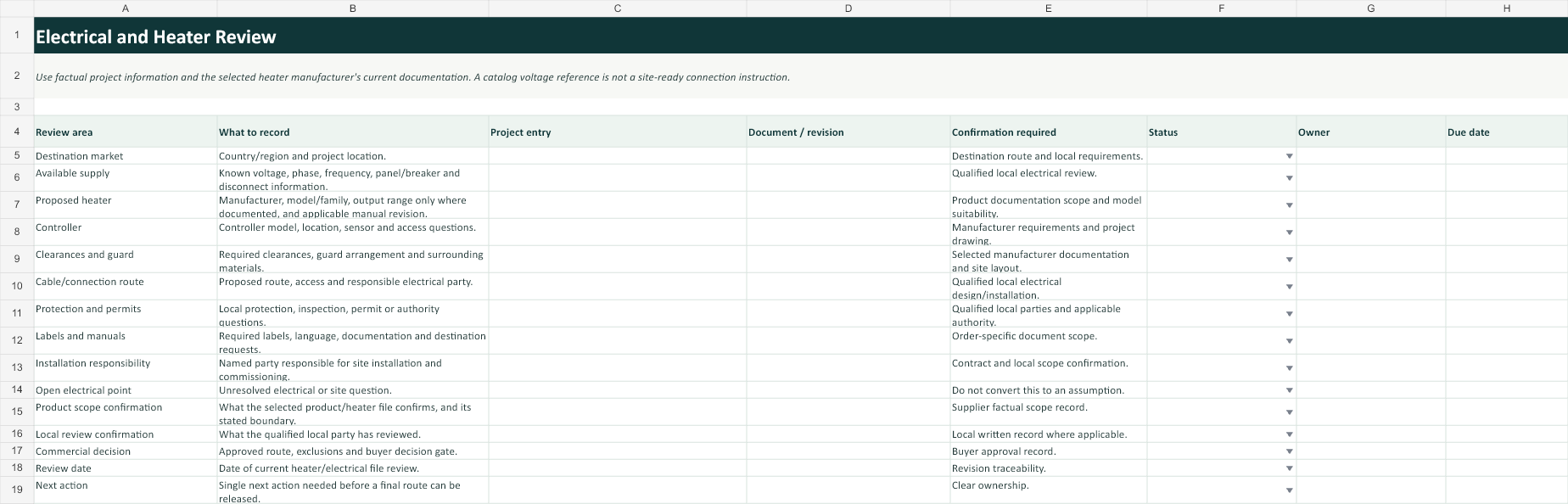 Preview of the CSauna heater selection brief electrical and heater review worksheet
