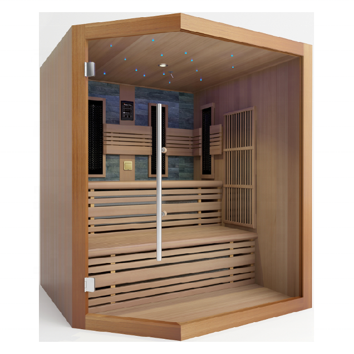 Two-Person Glass-Front Infrared Sauna with Salt-Stone Back Wall CSA-1000 reference view 3