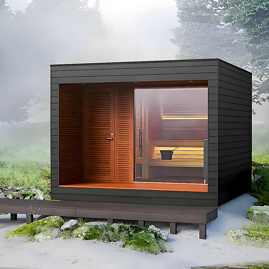 Compact Dark-Finish Outdoor Sauna Cabin with Glass Front CSA-155 reference view 2