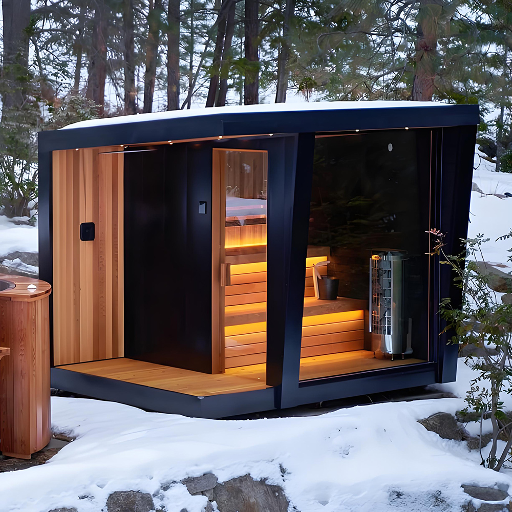 Compact Dark-Finish Outdoor Sauna Cabin with Glass Front CSA-155 reference view 4