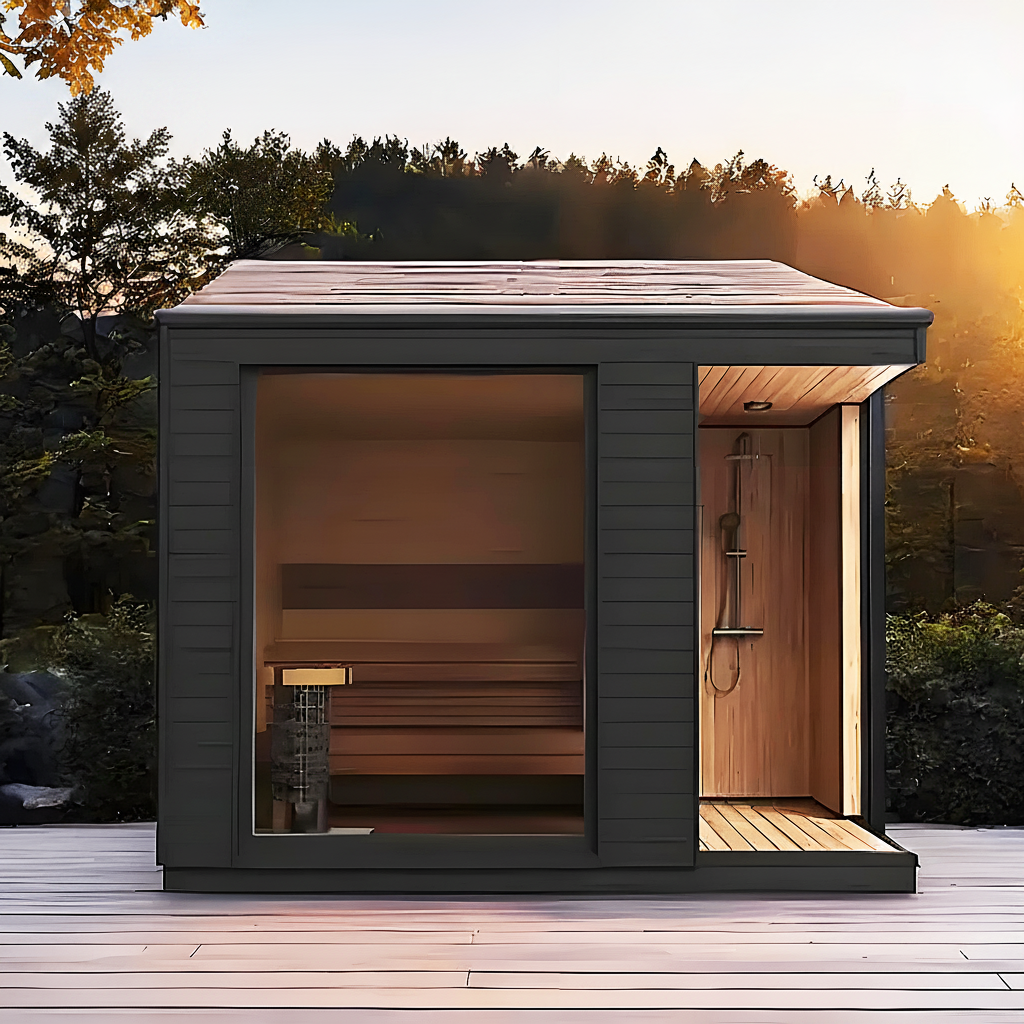 Compact Dark-Finish Outdoor Sauna Cabin with Glass Front CSA-155 reference view 5