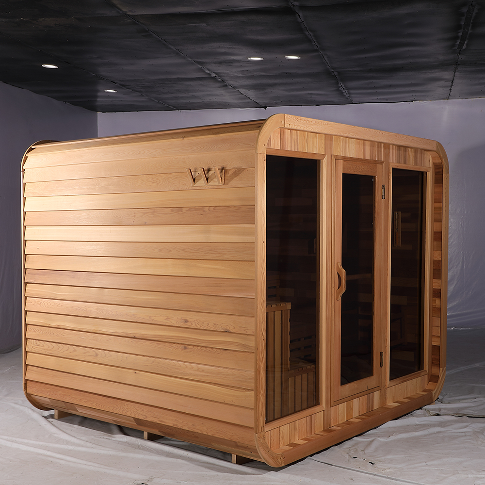 Red Cedar Rounded-Cube Outdoor Sauna with Electric Heater product image