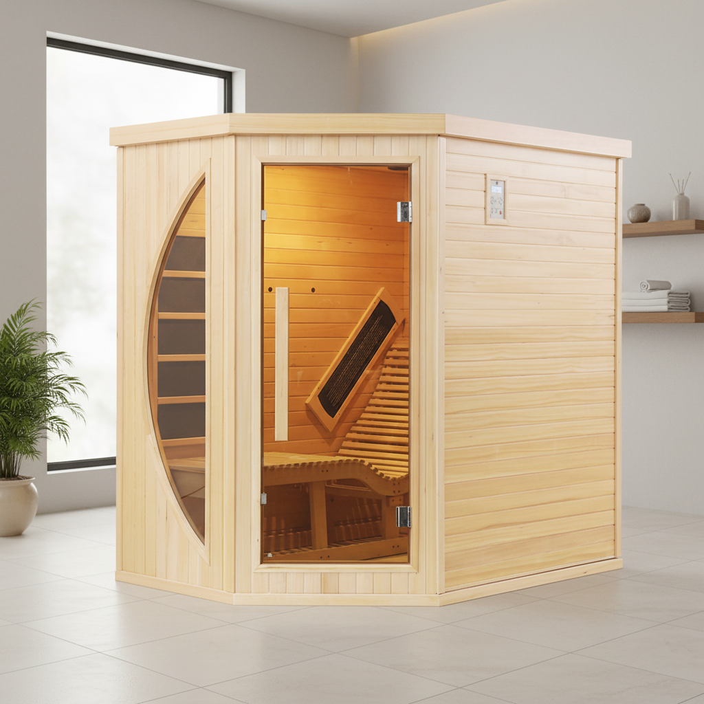 Compact One-Person Hemlock Infrared Sauna with Leaf-Shaped Side Window product image