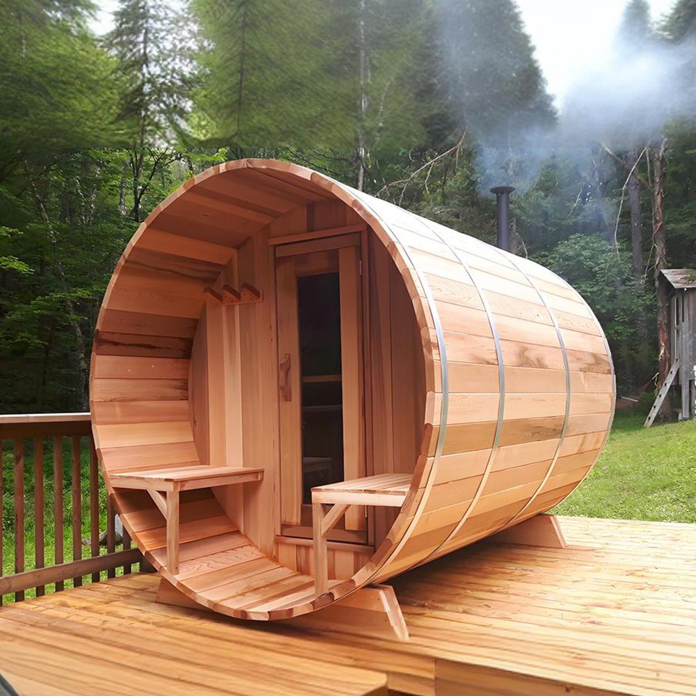 Outdoor Barrel Sauna Porch and Door Configurations open porch exterior reference
