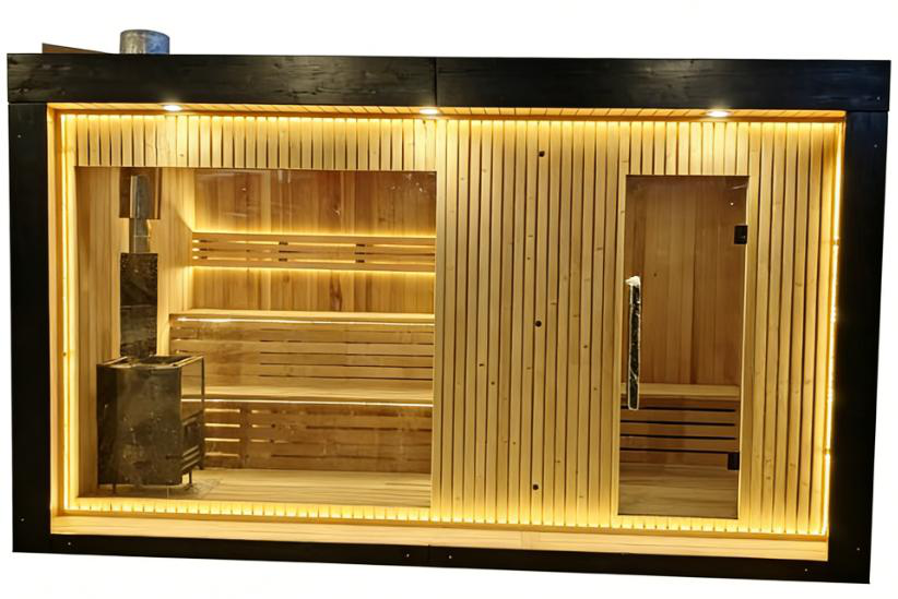 6-Person Canadian Red Cedar Square Sauna Room with 9kw Electric Heater CSA-608 Exterior angle