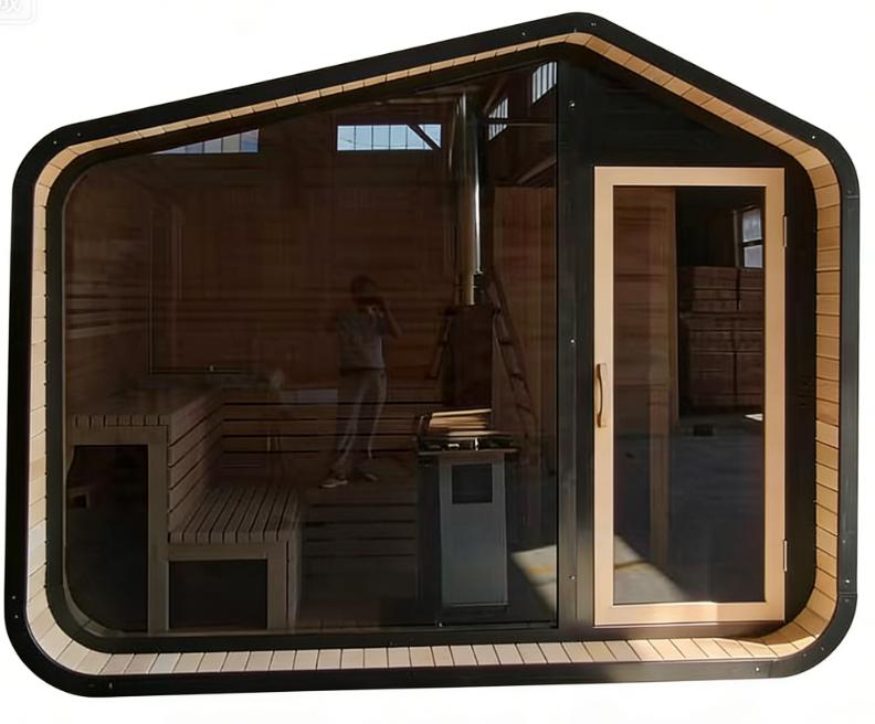 6-Person Canadian Red Cedar Panoramic Sauna Room with 9kw Electric Heater CSA-609 Exterior angle
