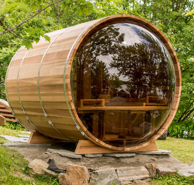 Eight-Person Red Cedar Barrel Sauna with Full-Round Glass Front CSA-610 reference view 2