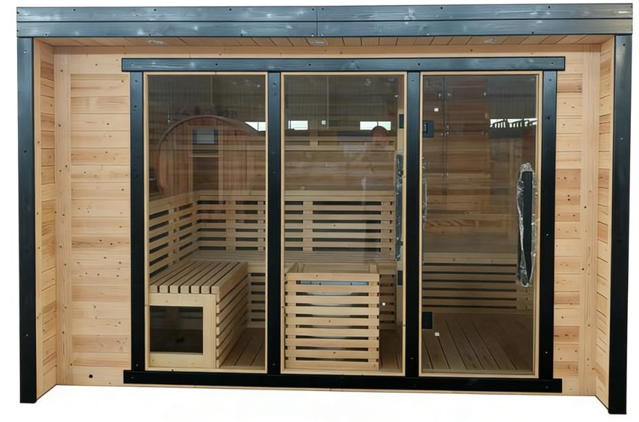 Glass Corner Outdoor Sauna Cabin with Deck Platform CSA-611 reference view 2