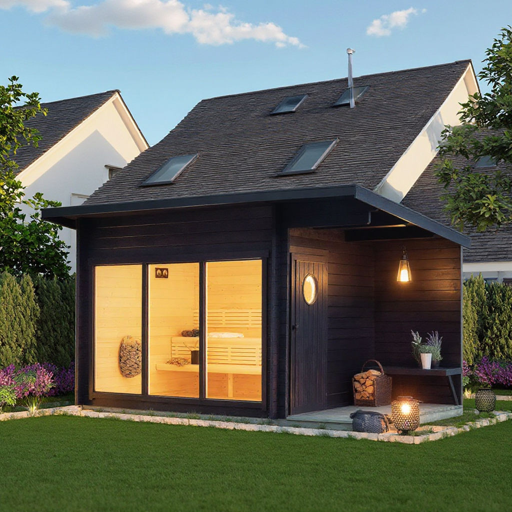 Outdoor Sauna Shower Lounge Cabin with Carbonized Wood Finish CSA-617 Side profile
