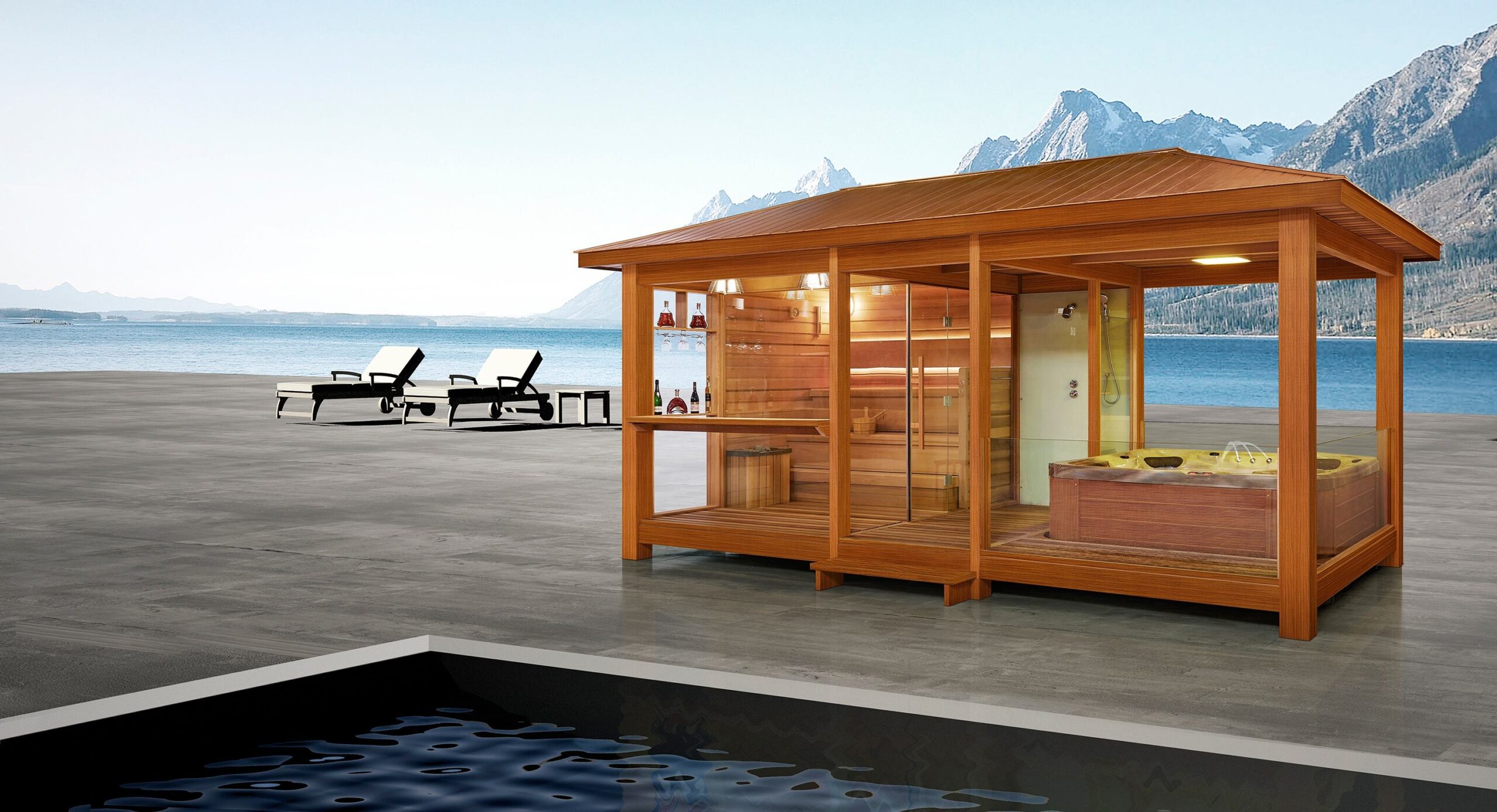 Courtyard Red Cedar Sauna Shower Spa Pavilion CSA-618 Exterior angle
