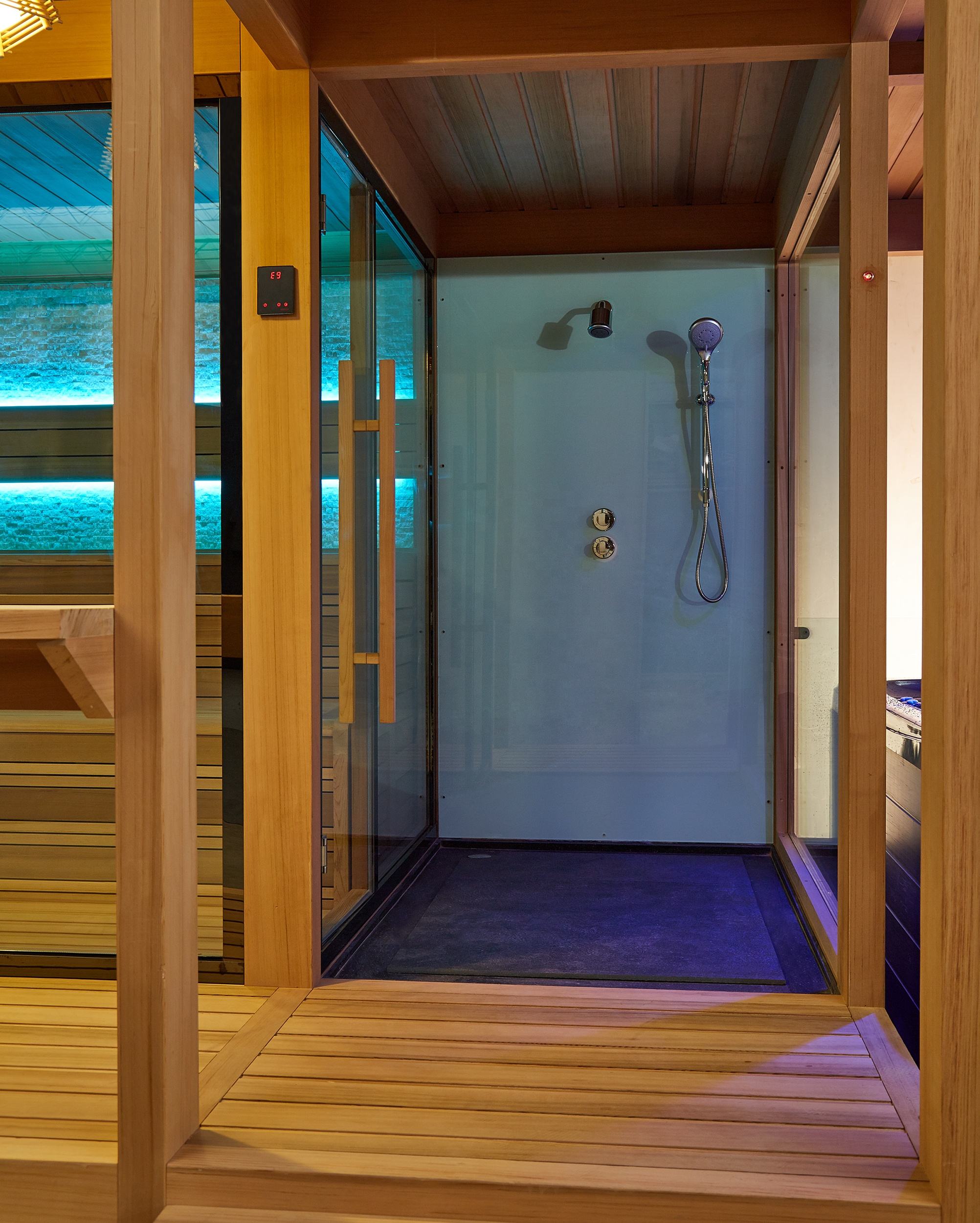 Courtyard Red Cedar Sauna Shower Spa Pavilion CSA-618 Interior view