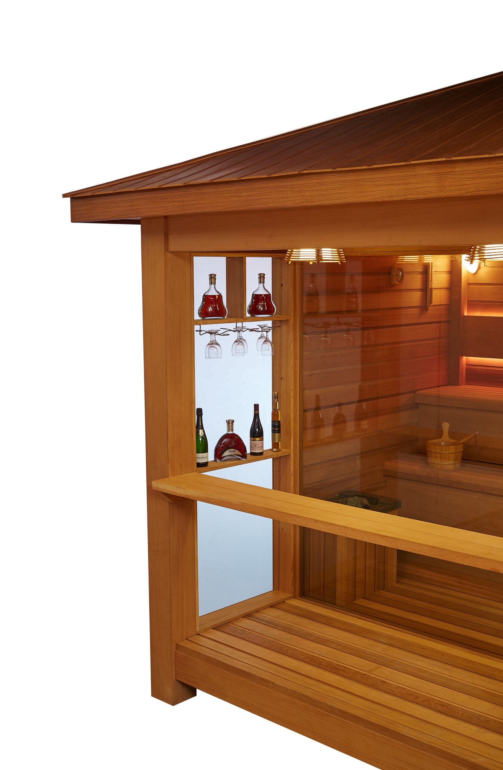 Courtyard Red Cedar Sauna Shower Spa Pavilion CSA-618 Door and glass
