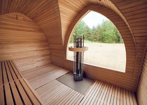 Scandinavian Arched Outdoor Sauna Pod with Shingle Roof CSA-621 Side profile
