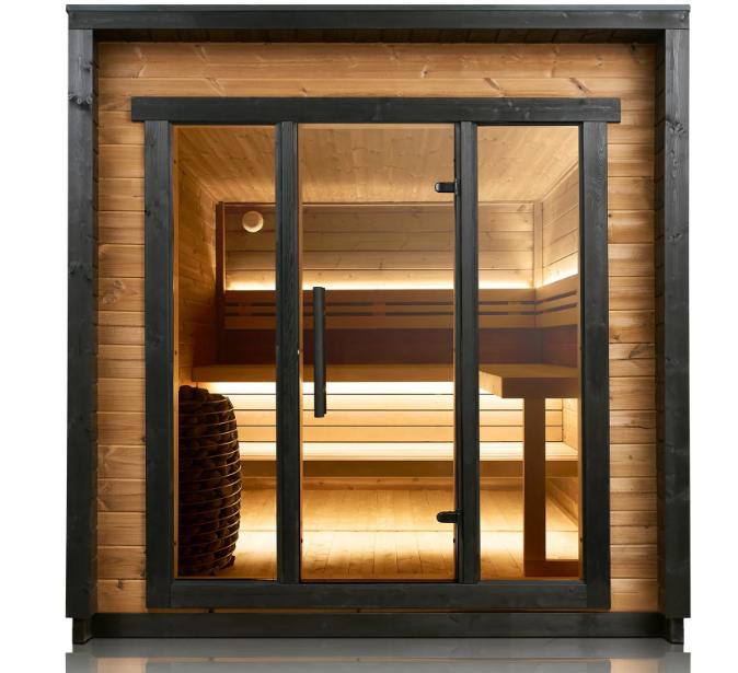 Black Rounded Corner Sauna Room with Double Glass Front product image