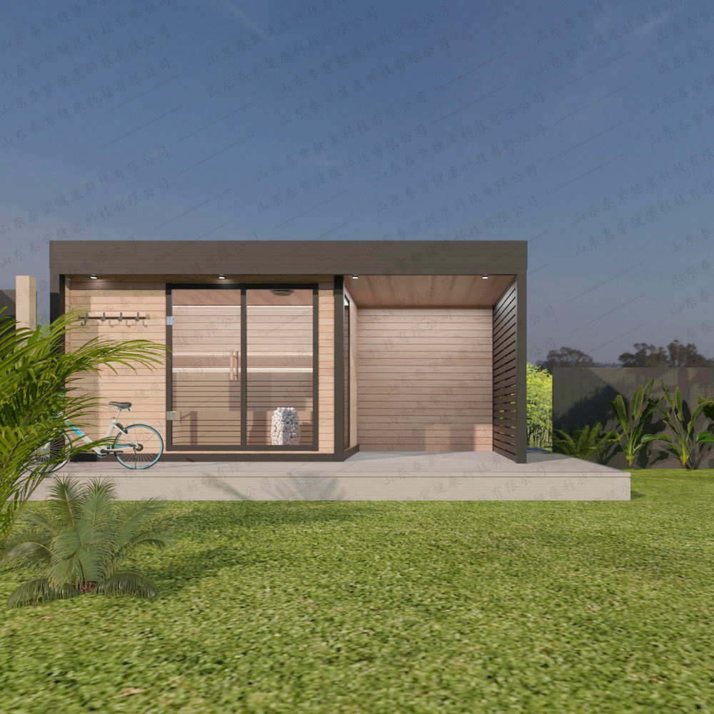 Modern Glass Wall Outdoor Sauna Cabin with Side Service Bay product image