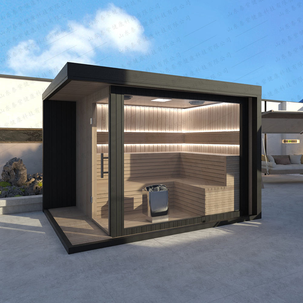 Modern Glass Wall Outdoor Sauna Cabin with Side Service Bay CSA-624 Interior view