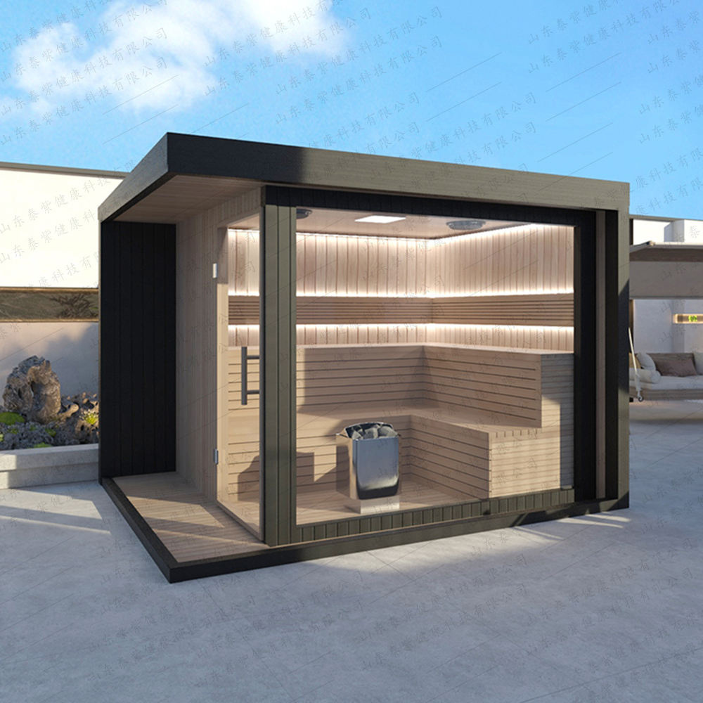 Modern Glass Wall Outdoor Sauna Cabin with Side Service Bay CSA-624 Door and glass
