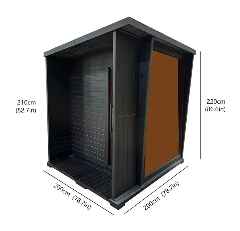 Compact Black Red Cedar Square Sauna Cabin with Front Glass CSA-628 Interior view