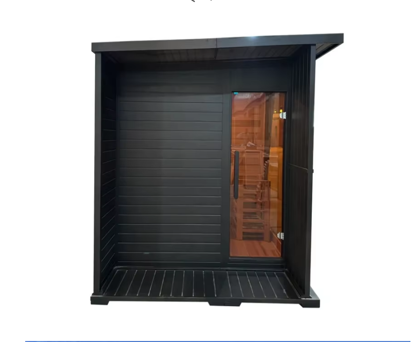 Compact Black Red Cedar Square Sauna Cabin with Front Glass CSA-628 Door and glass