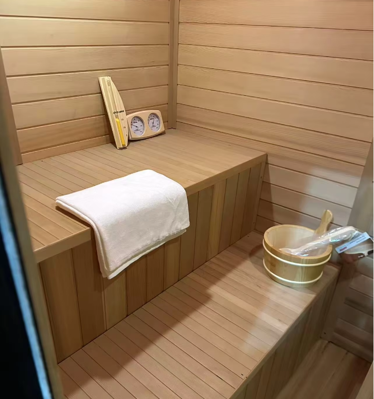 Compact Black Red Cedar Square Sauna Cabin with Front Glass CSA-628 Side profile