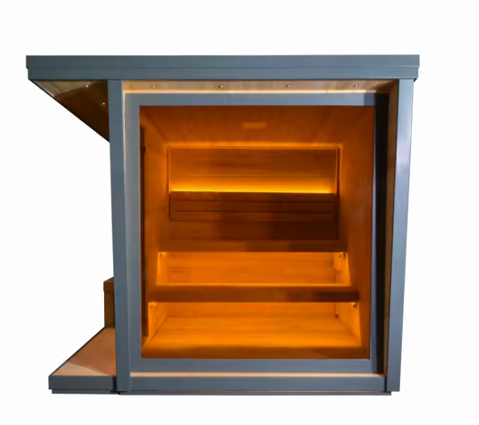 Sloped Roof Spruce Outdoor Sauna Cabin with Glass Front CSA-629 Door and glass