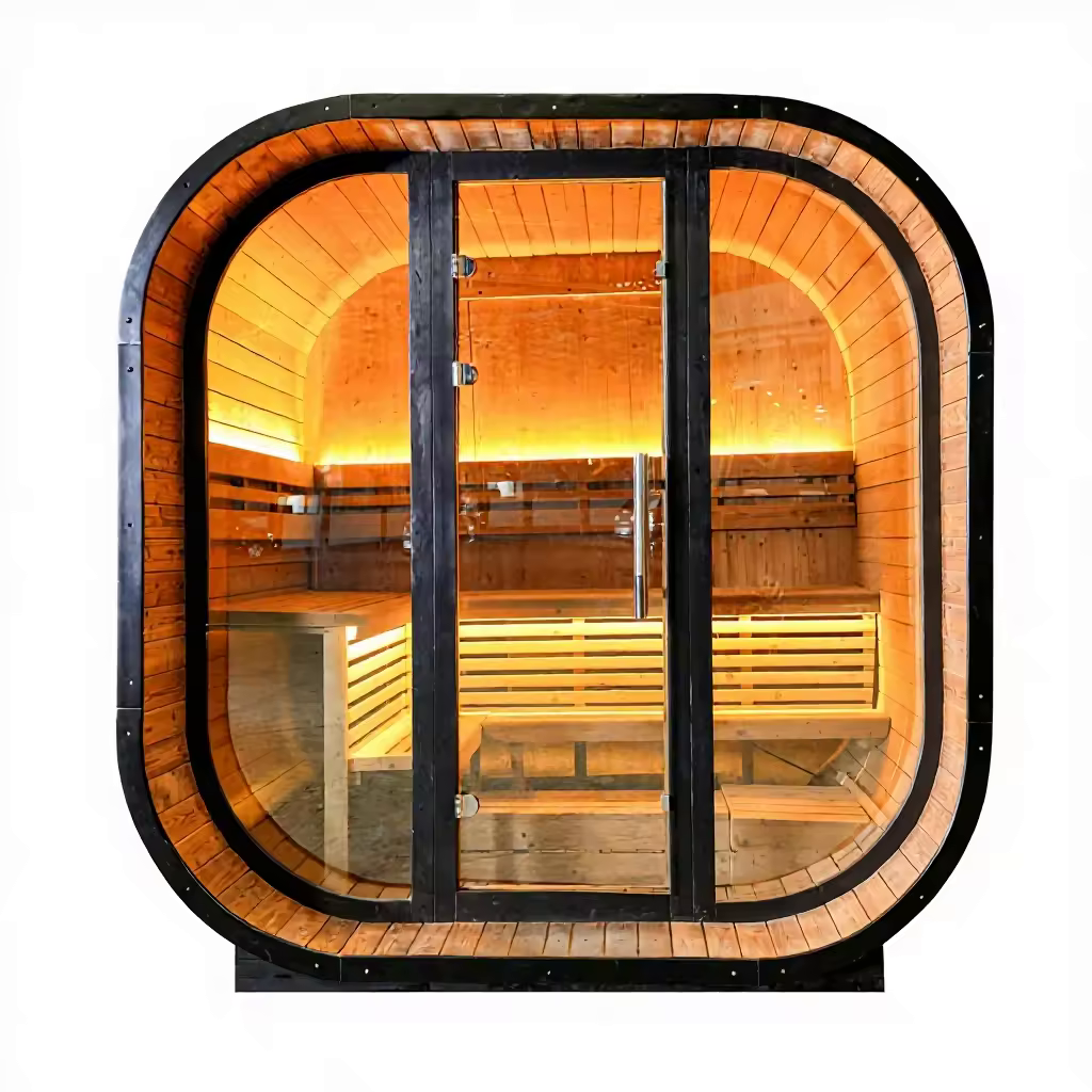 Rounded Spruce Outdoor Steam Sauna Room with Glass Front product image