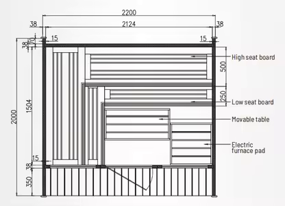 Rounded Spruce Outdoor Steam Sauna Room with Glass Front CSA-630 Interior view