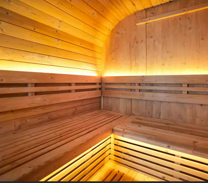Rounded Spruce Outdoor Steam Sauna Room with Glass Front CSA-630 Door and glass