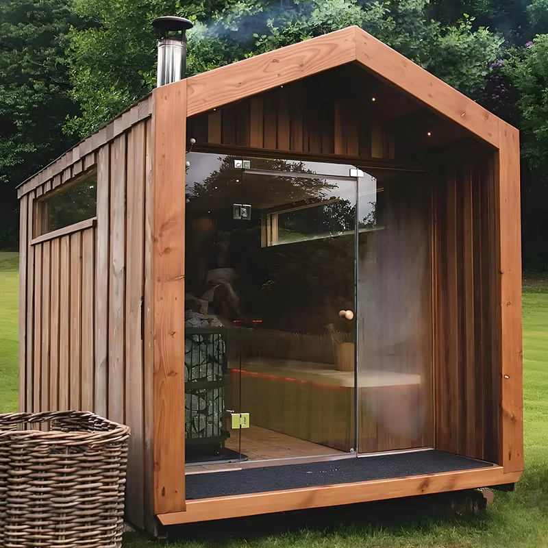 Gable Glass Front Outdoor Sauna Cabin with Chimney Option product image
