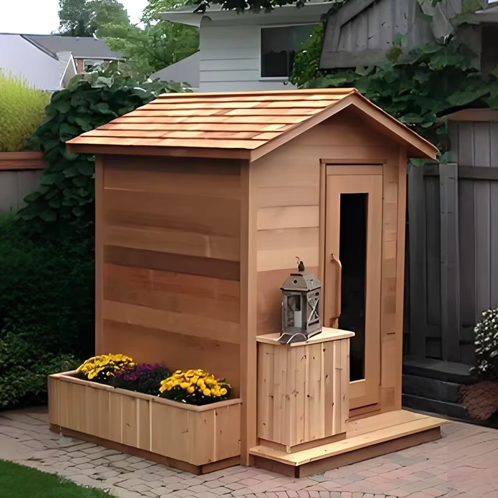 Gable Glass Front Outdoor Sauna Cabin with Chimney Option CSA-631 Interior view