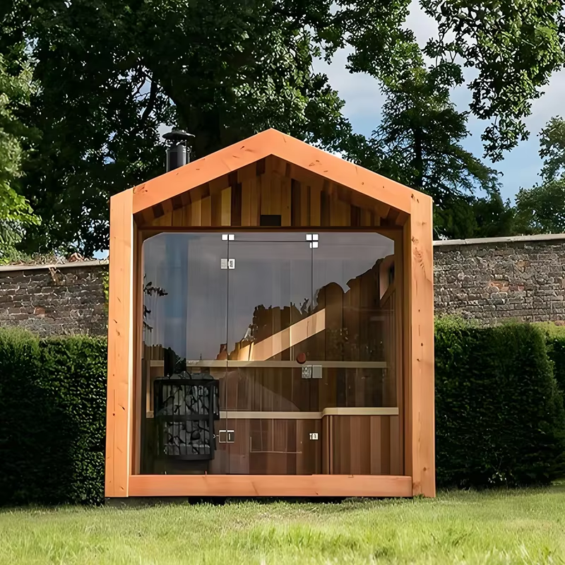 Gable Glass Front Outdoor Sauna Cabin with Chimney Option CSA-631 Door and glass
