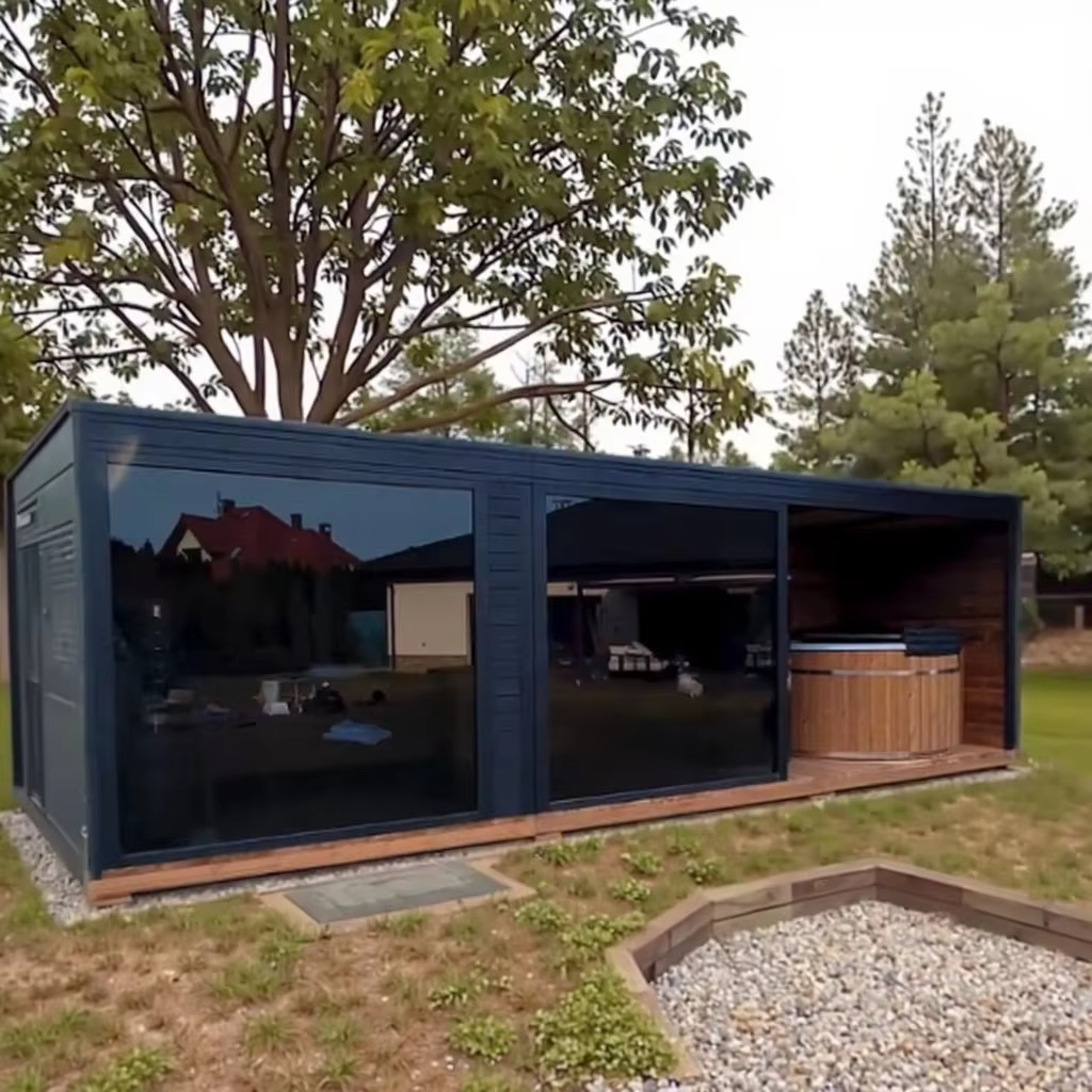 Integrated Glass Sauna Pavilion with Hot-Cold Tub Bay product image