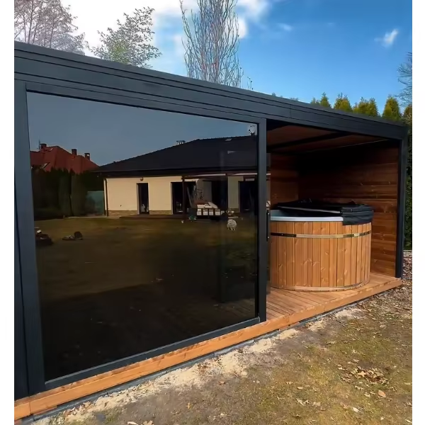 Integrated Glass Sauna Pavilion with Hot-Cold Tub Bay CSA-634 Exterior angle