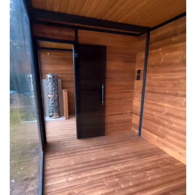 Integrated Glass Sauna Pavilion with Hot-Cold Tub Bay CSA-634 Interior view