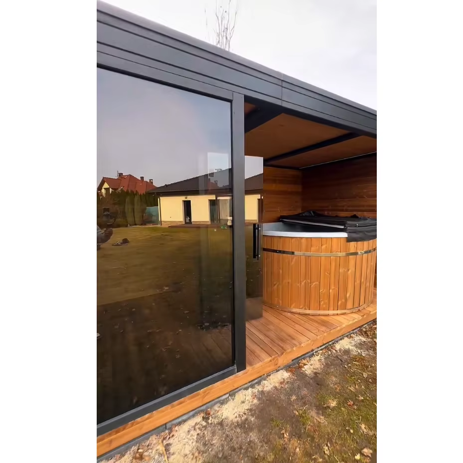 Integrated Glass Sauna Pavilion with Hot-Cold Tub Bay CSA-634 Door and glass