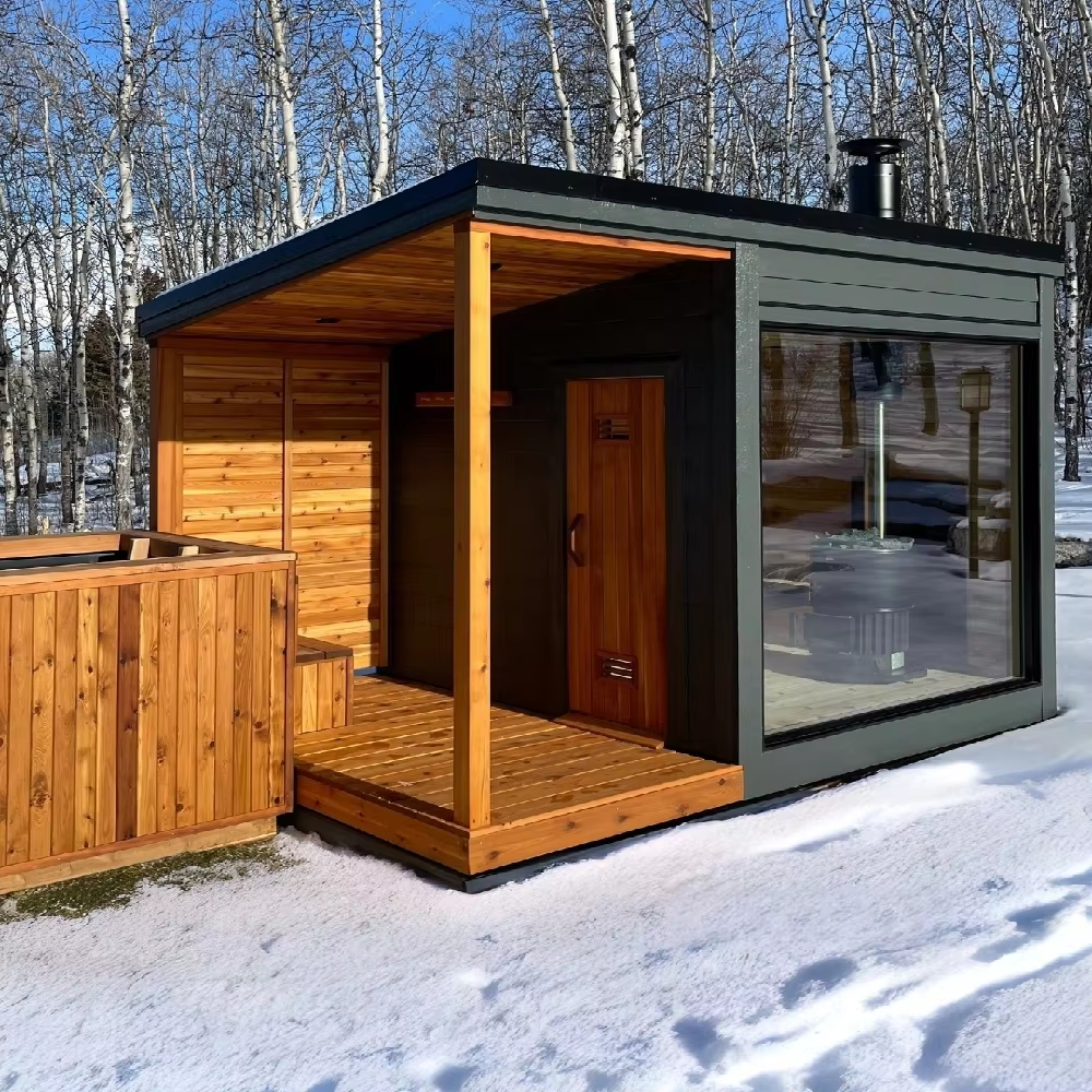 Black Exterior Outdoor Sauna Cabin with Covered Entry product image