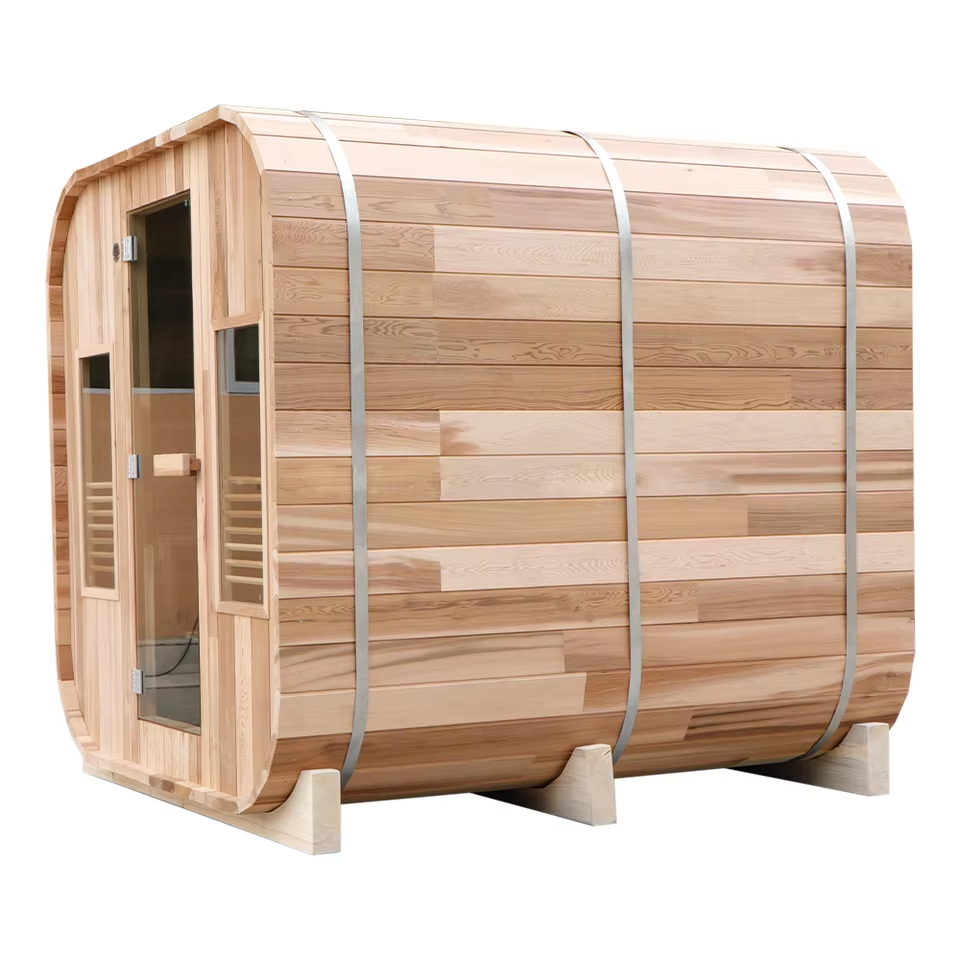 Rounded Outdoor Sauna Pod with Front Porch Benches CSA-637 Side profile