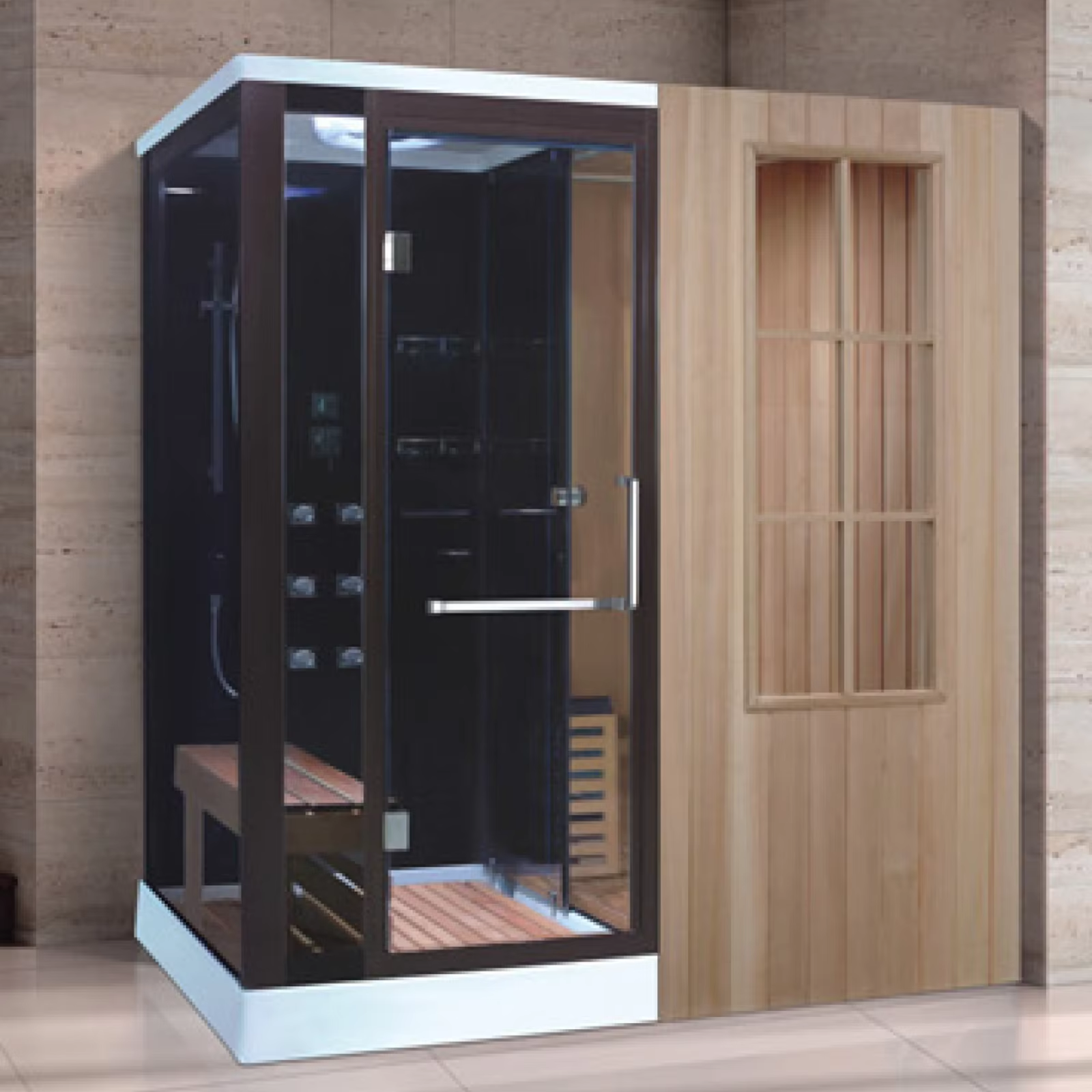 Indoor Sauna Shower Combination Cabin with Glass Enclosure CSA-638 Exterior angle