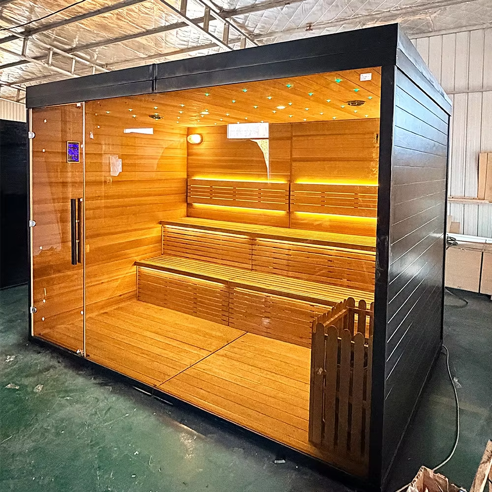 Large Glass Front Commercial Sauna Room with L-Bench Layout product image