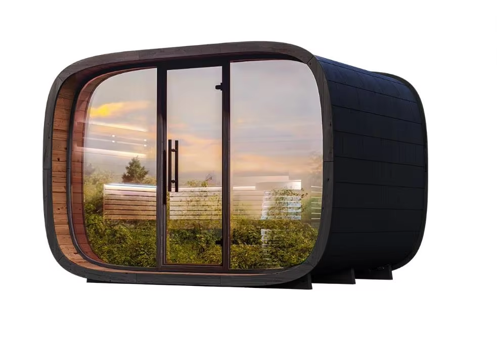 Black Rounded Panoramic Garden Sauna Pod CSA-641 Exterior angle