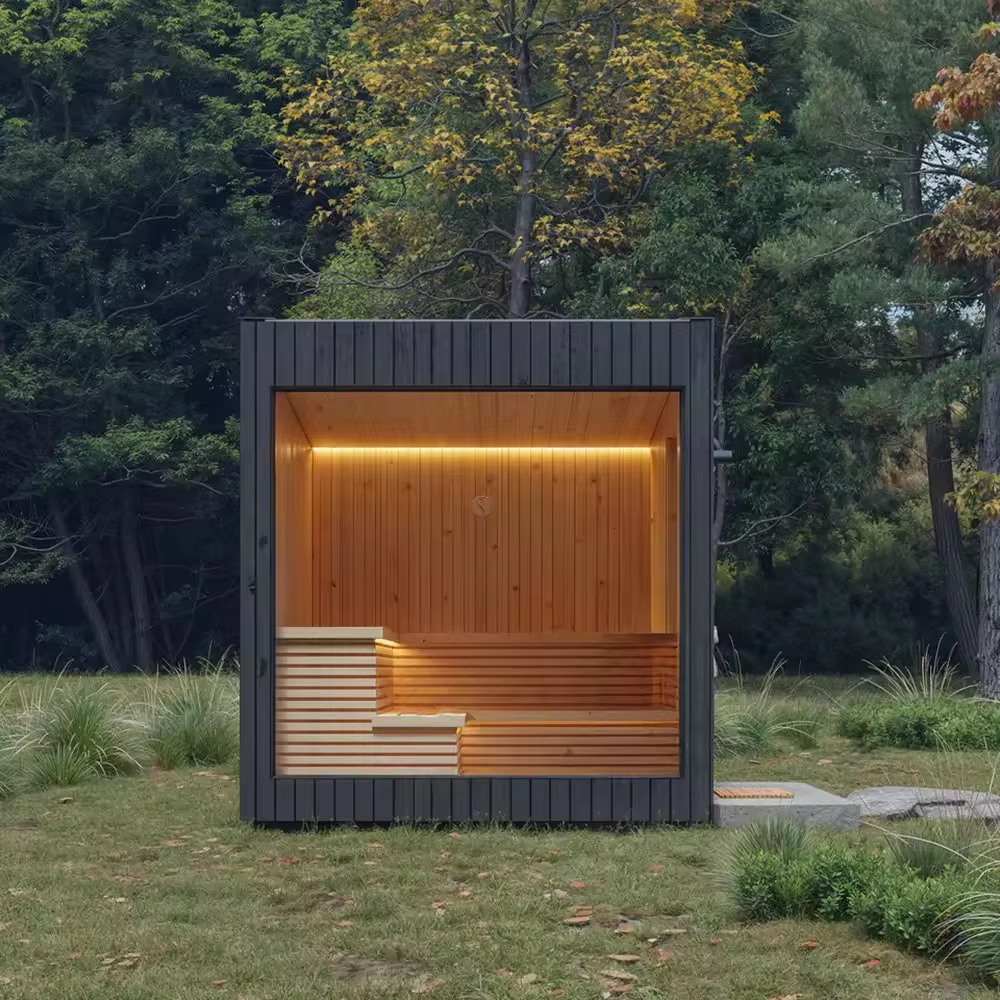 Outdoor Cube Sauna with Hot Tub Deck CSA-644 Side profile