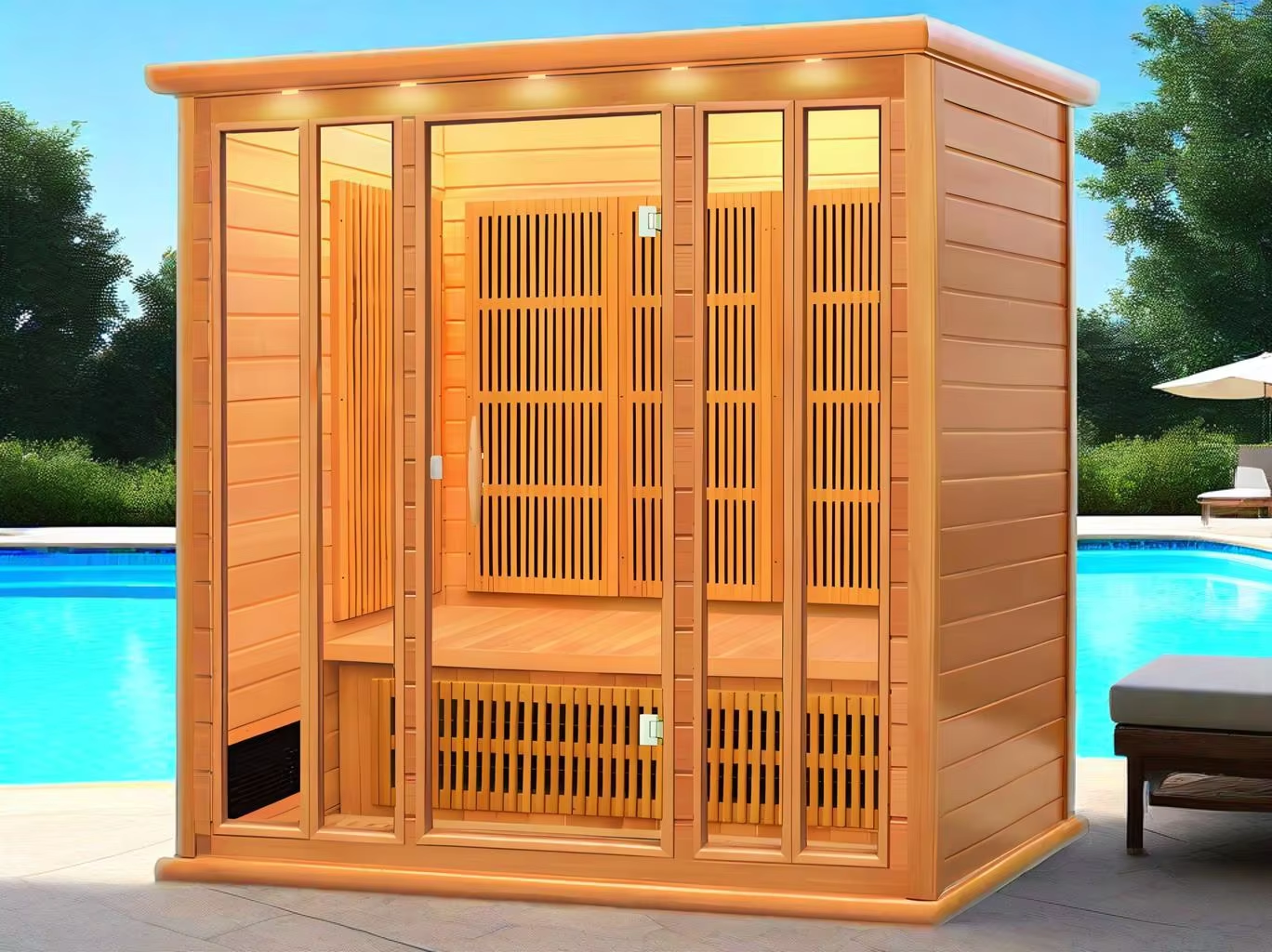 Four Person Cedar Infrared LED Sauna Cabin CSA-646 Interior view