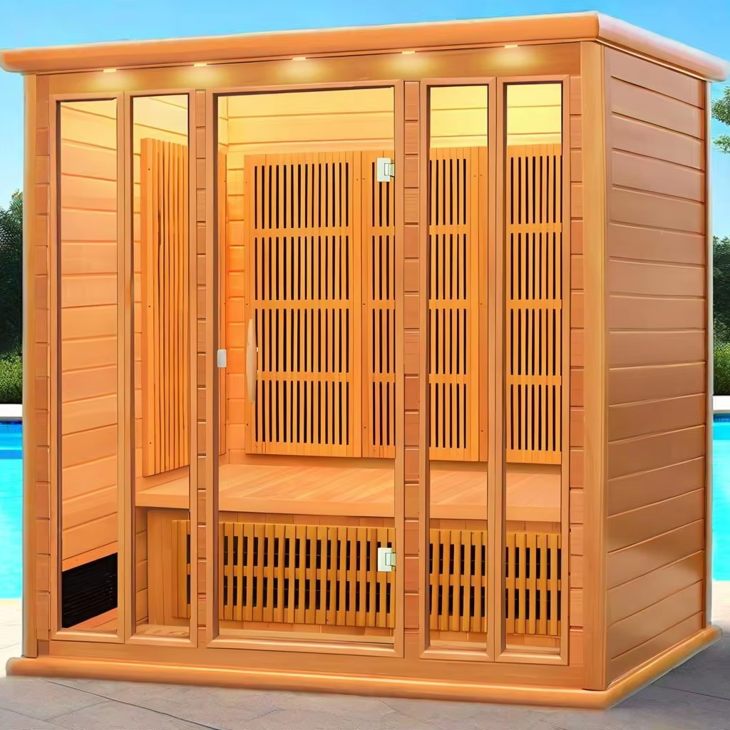 Four Person Cedar Infrared LED Sauna Cabin CSA-646 Door and glass
