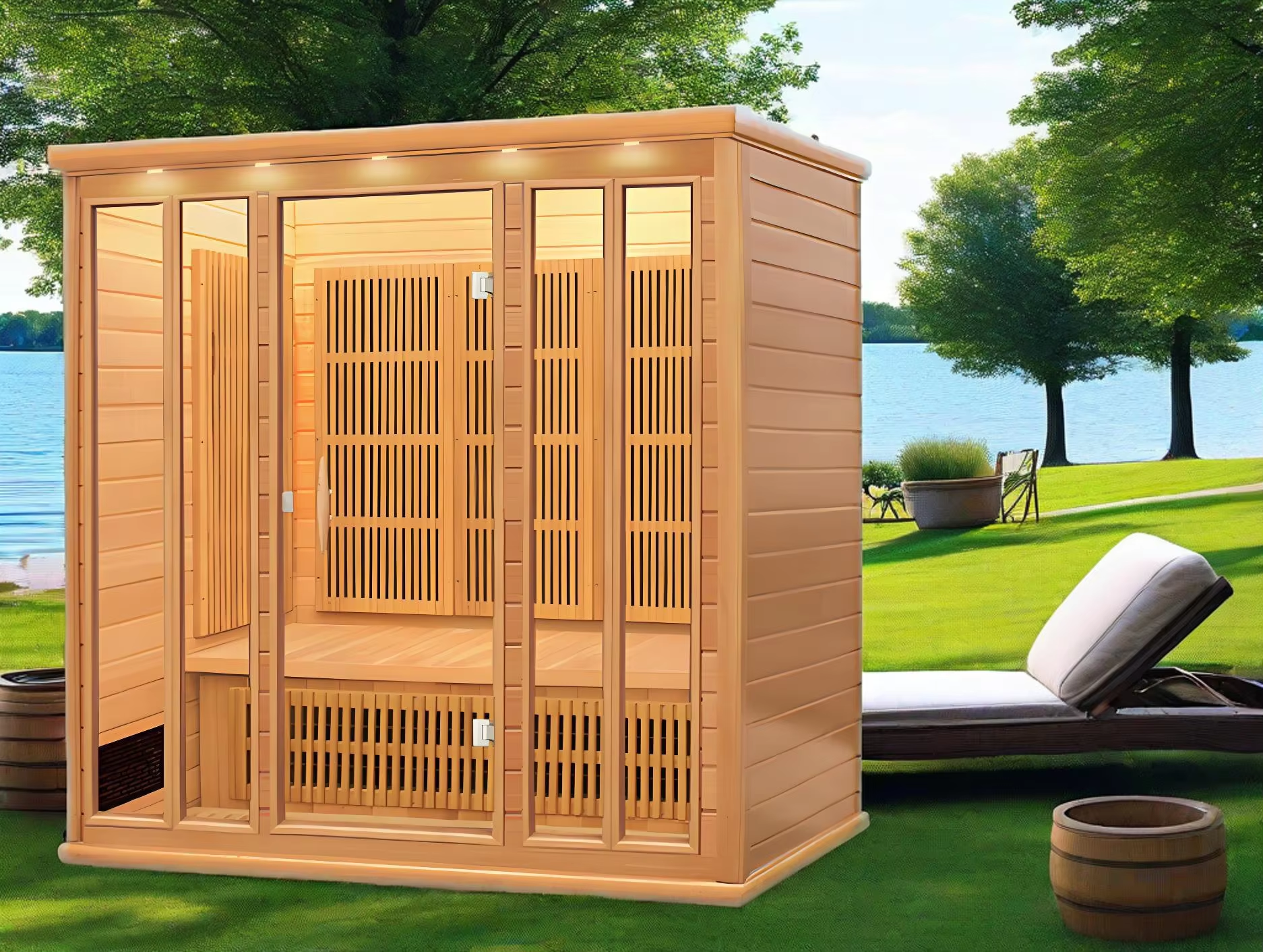 Four Person Cedar Infrared LED Sauna Cabin CSA-646 Side profile