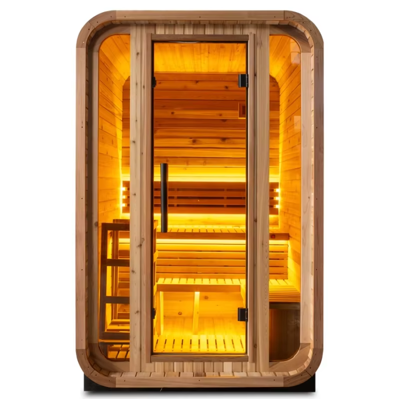 Compact Rounded Cedar LED Sauna Cabin CSA-648 Interior view